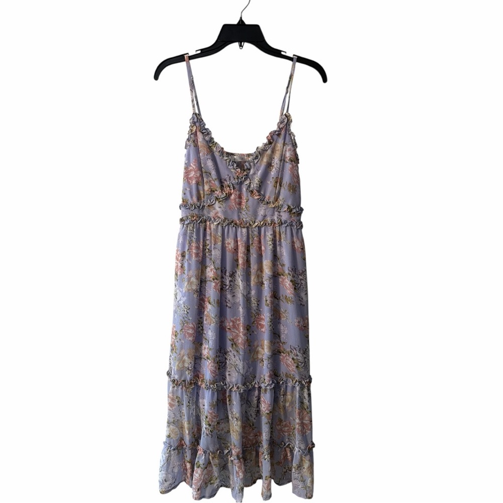 Limelush Purple Floral Tiered Boho Midi Dress Size Large